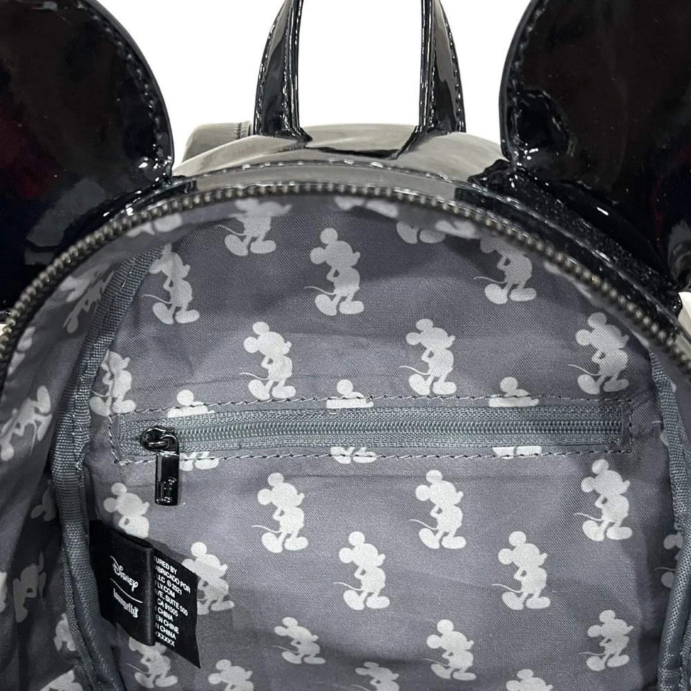 Loungefly Disney Mickey Black on Black Mini Backpack Black Patent - Picture 2 of 3